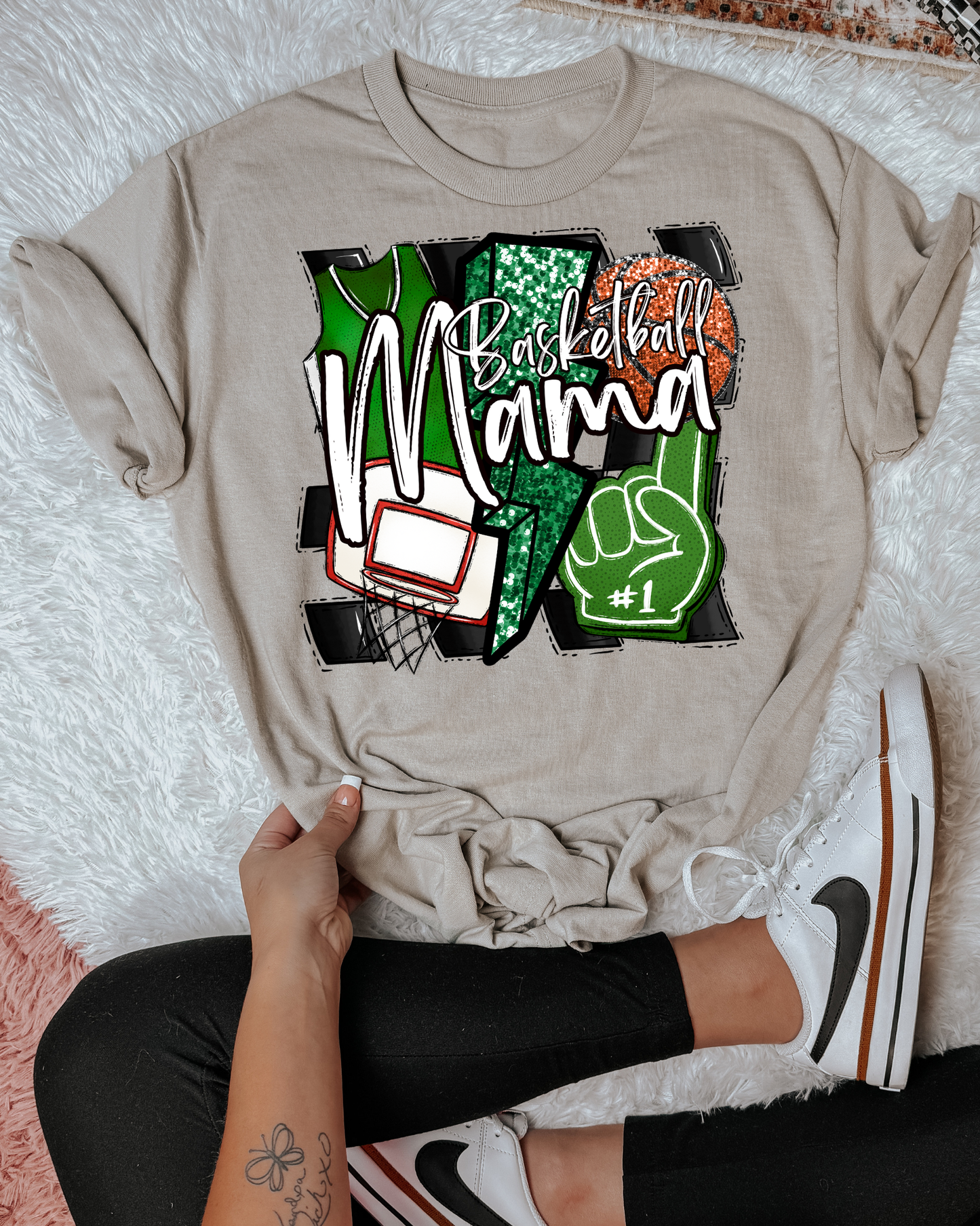 Basketball Mama Go team (green/glitter)