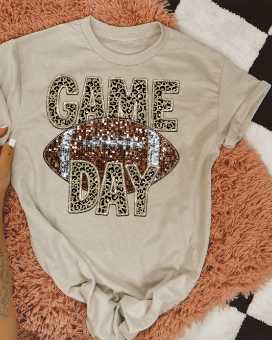 Game Day Football (leopard glitter)