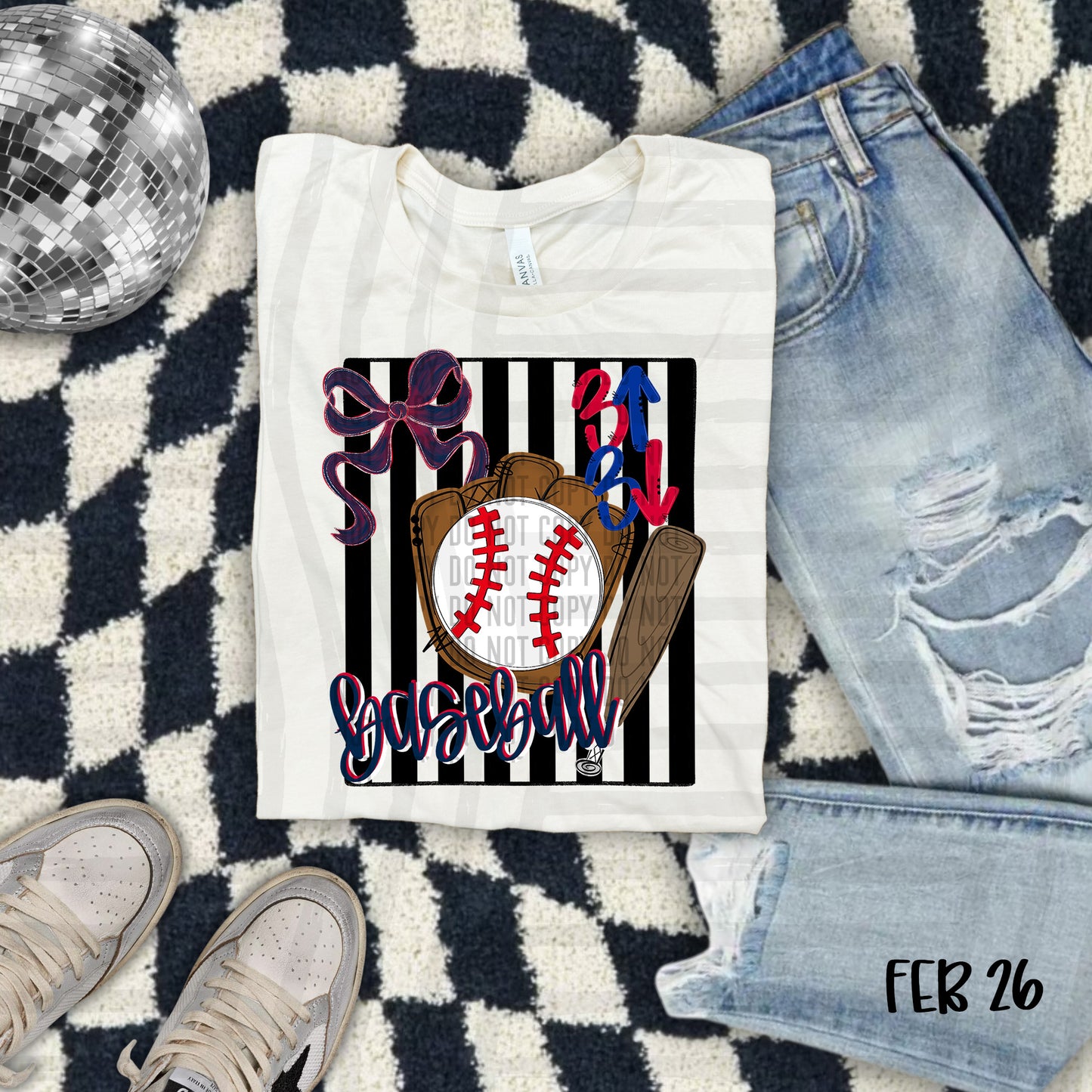 Classic Baseball Bow DTF Transfer