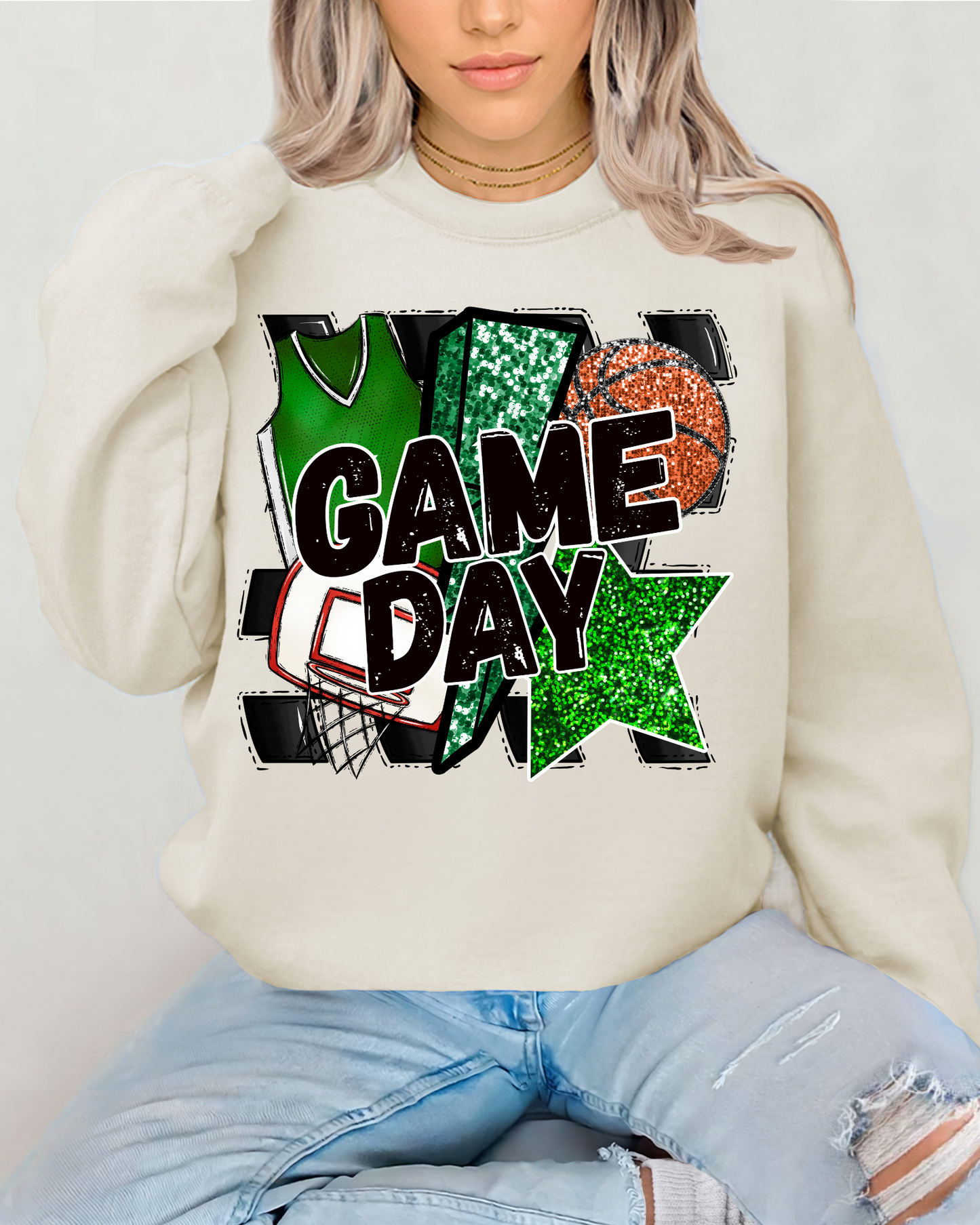 Game Day Basketball (green glitter star)