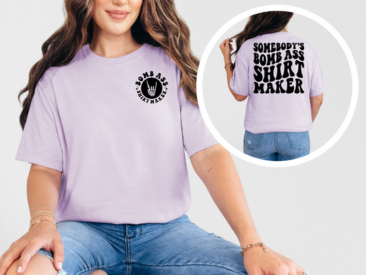 Somebody's bomb ass shirt maker rock hand (back)