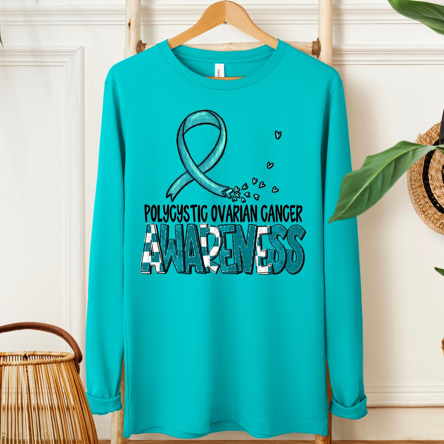 Polycystic Ovarian Cancer Awareness-black (checkered teal)