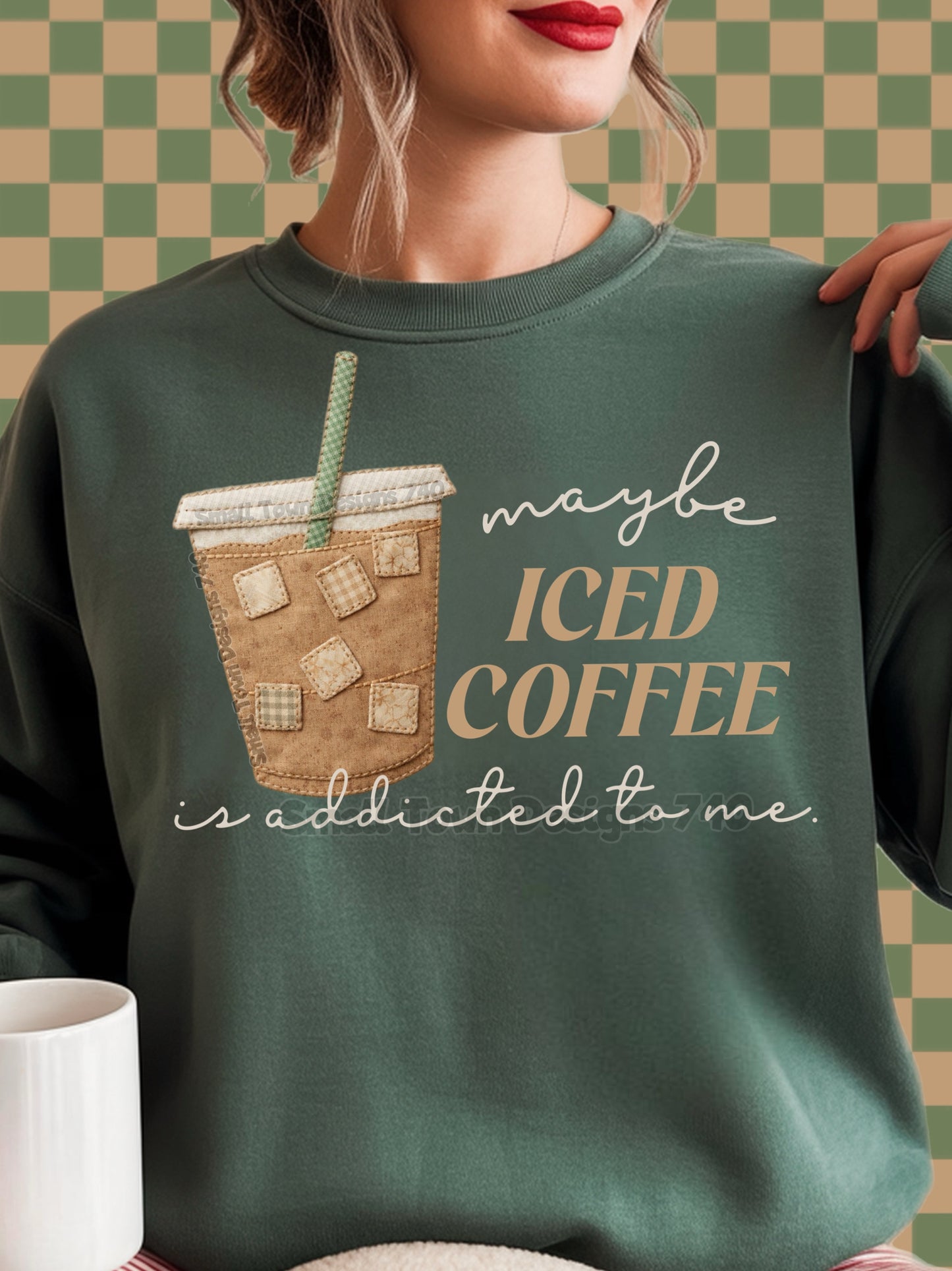 Maybe Iced Coffee Is Addicted to Me – Stitched Style DTF Transfer