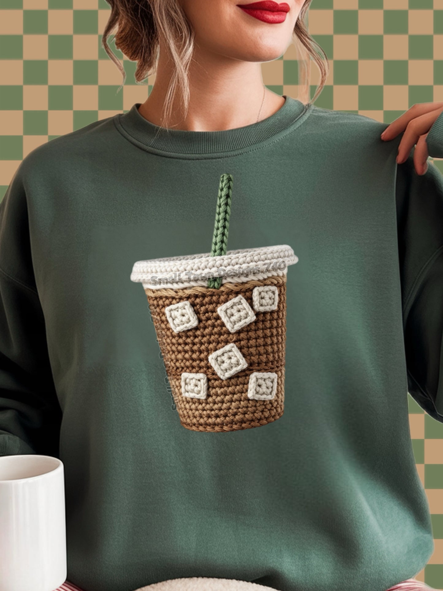 Stitched Iced Coffee Cup – Crochet Style DTF Transfer