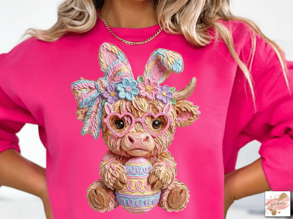 Easter Highland Cow Floral Bunny Ears DTF Transfer