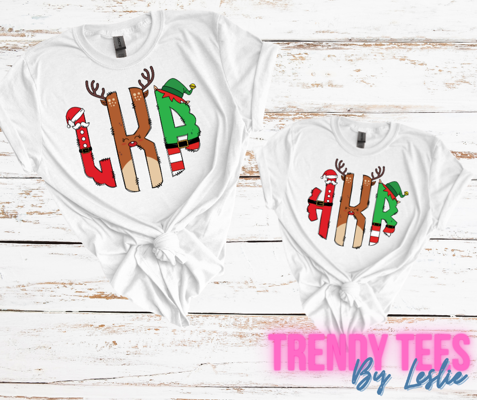 Christmas Monogram - Santa Reindeer & Elf