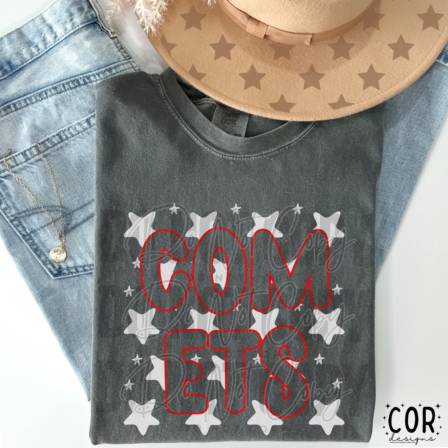 Comets (white stars)