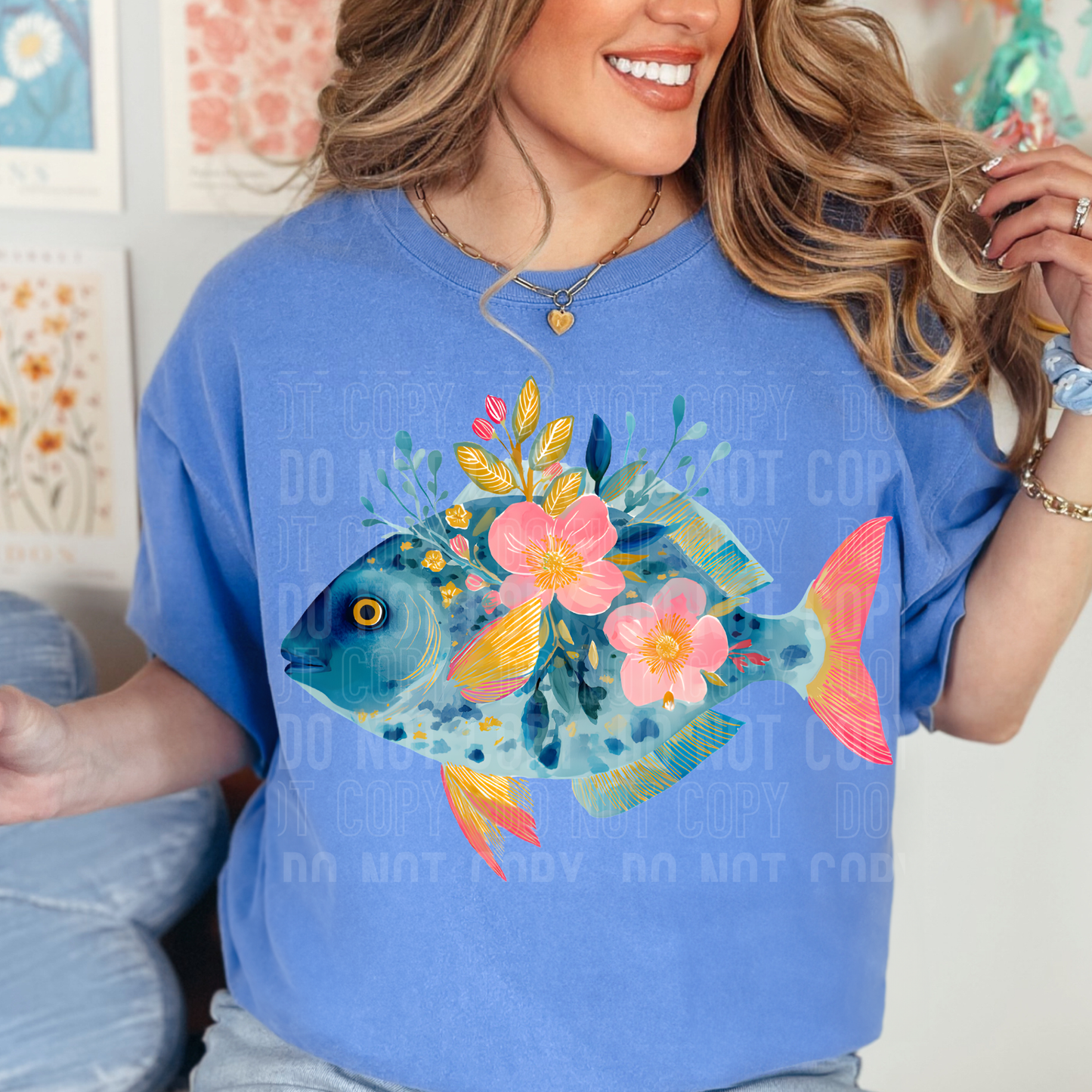 Floral Fish Coastal DTF Transfer