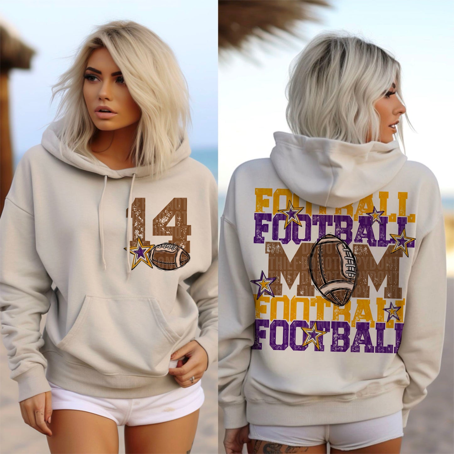 Football Mom (yellow gold/purple-back)