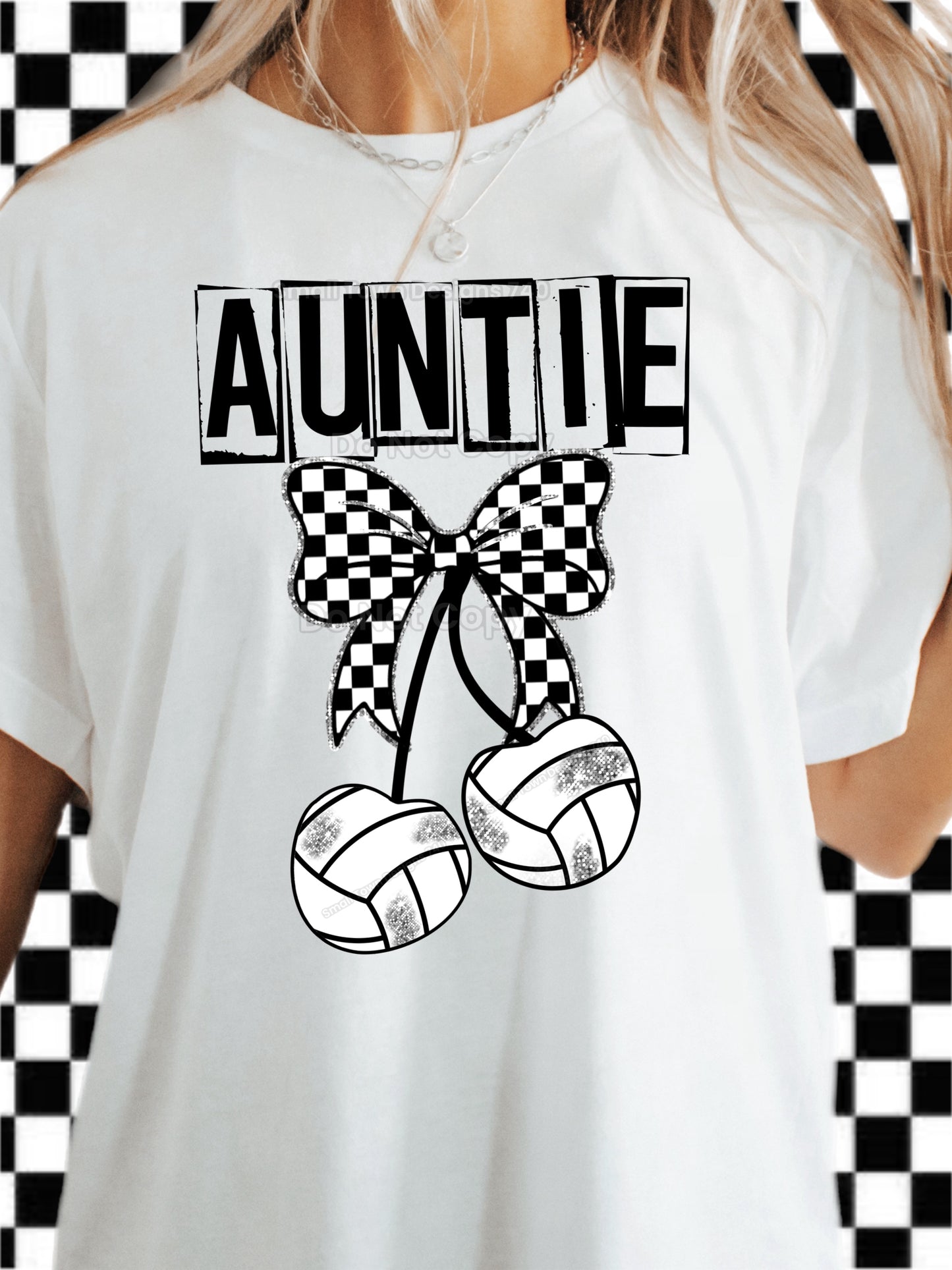 Volleyball Checkered Bow Auntie
