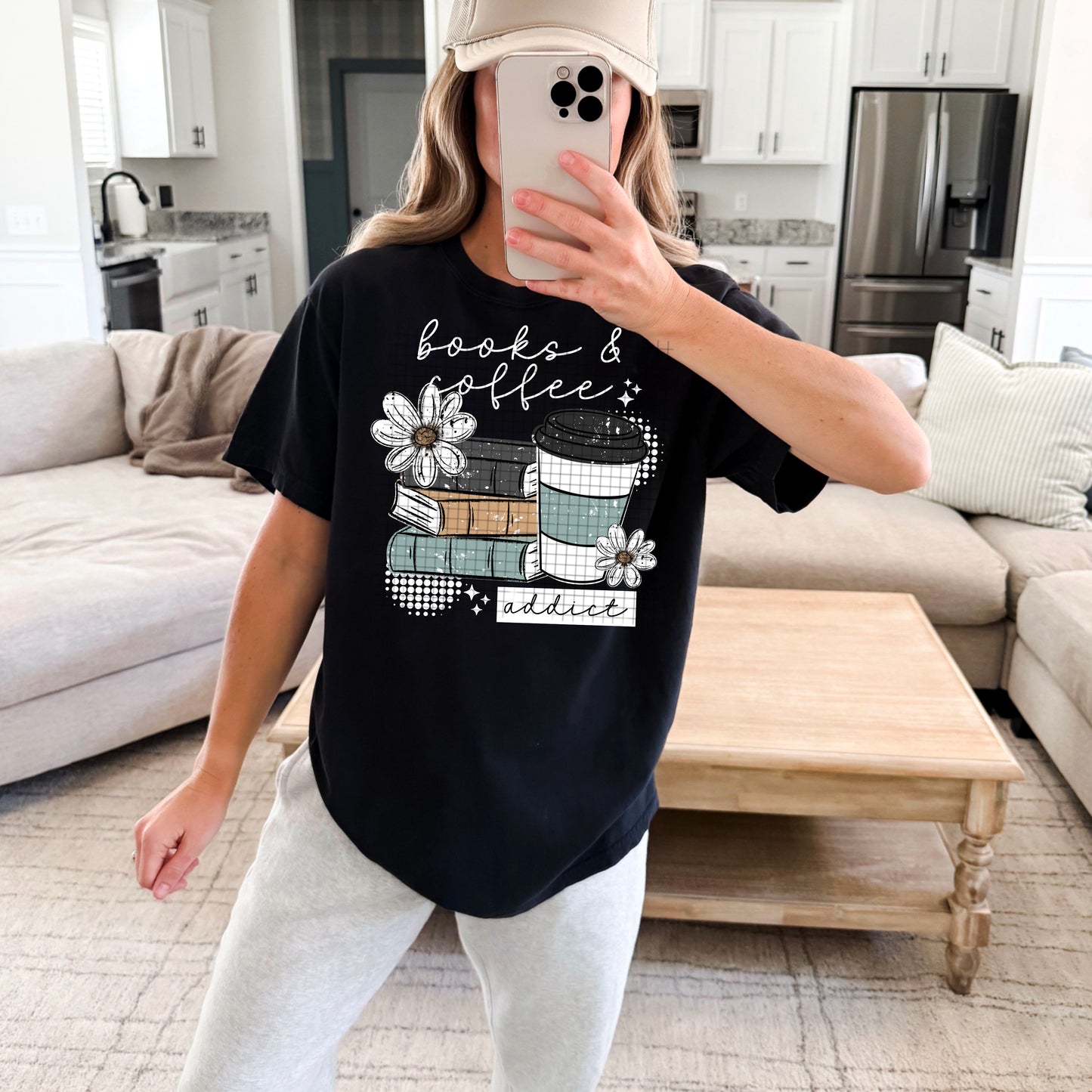 Books and Coffee Addict DTF Transfer (white)