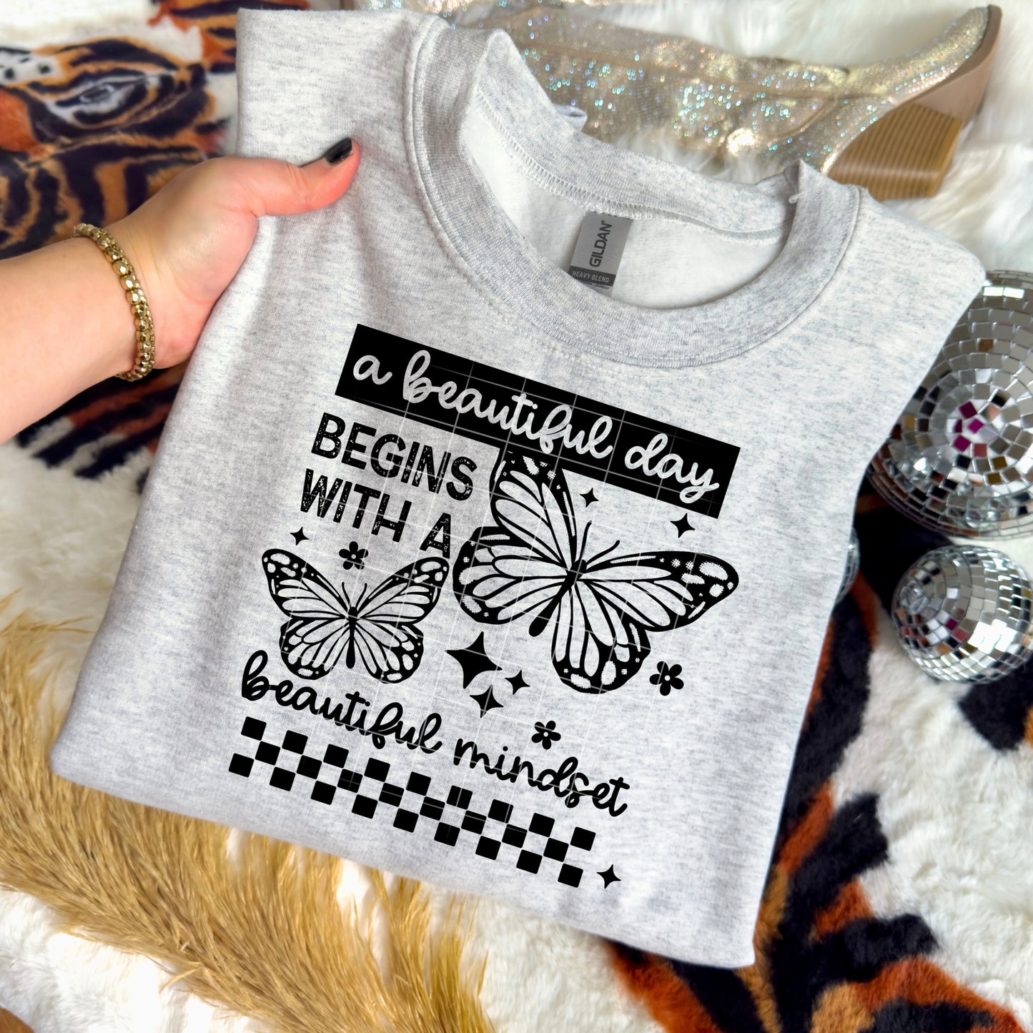 Beautiful Day Beautiful Mindset | Butterfly DTF Transfer (black)