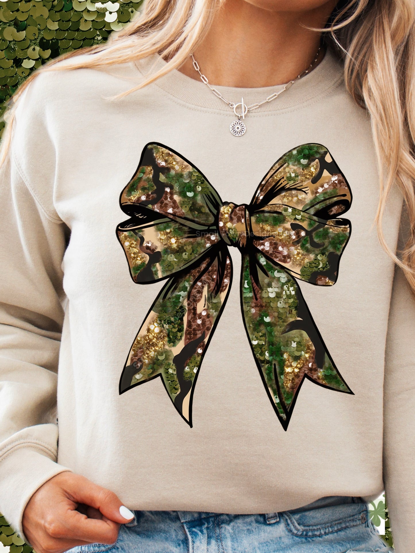 Camo Glitter Bow DTF Transfer