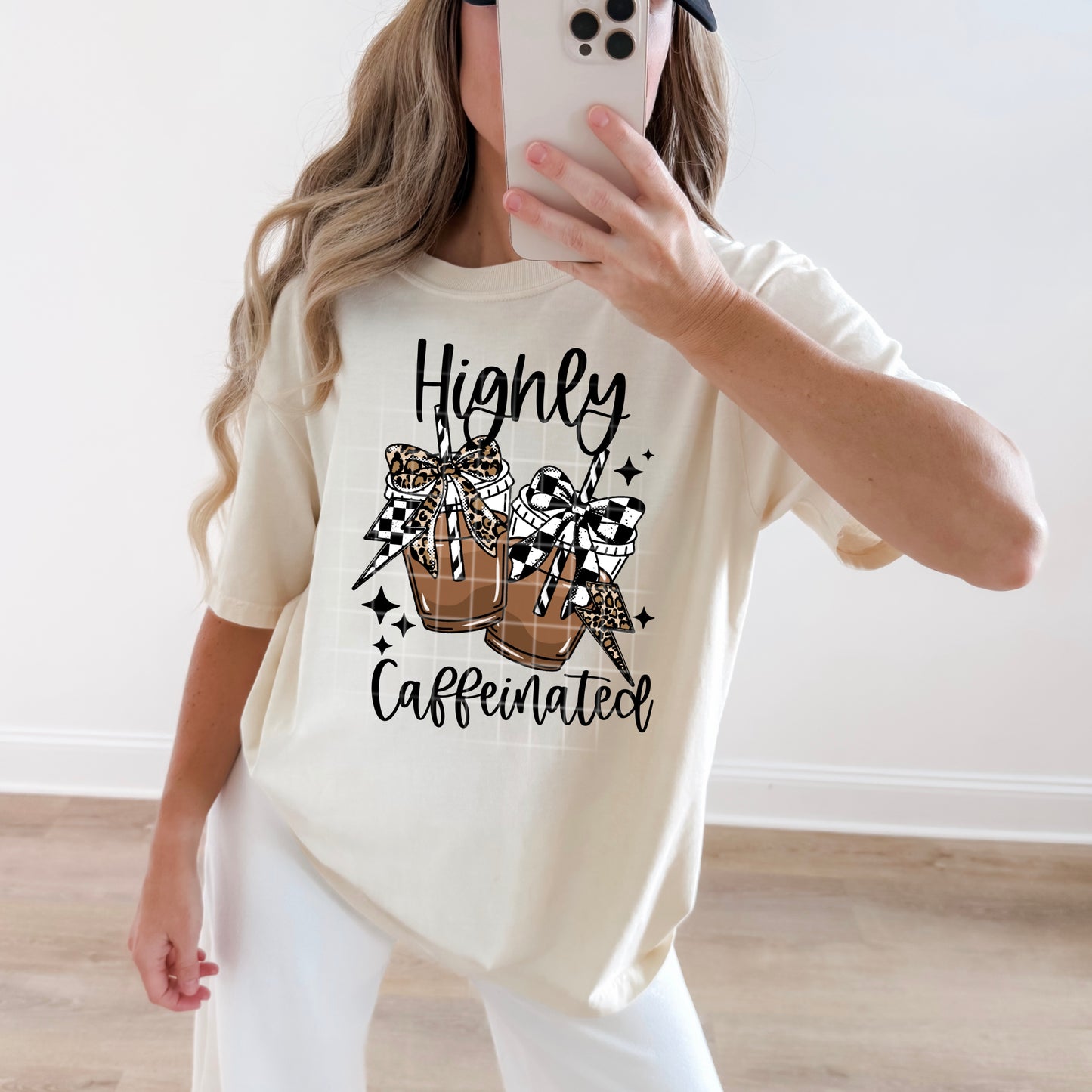Highly Caffeinated Coffee Bow DTF Transfer (black)