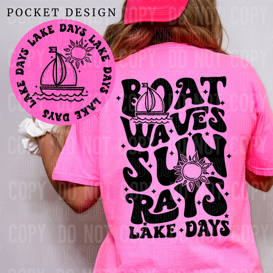 Boat waves sun rays lake days-black (back)