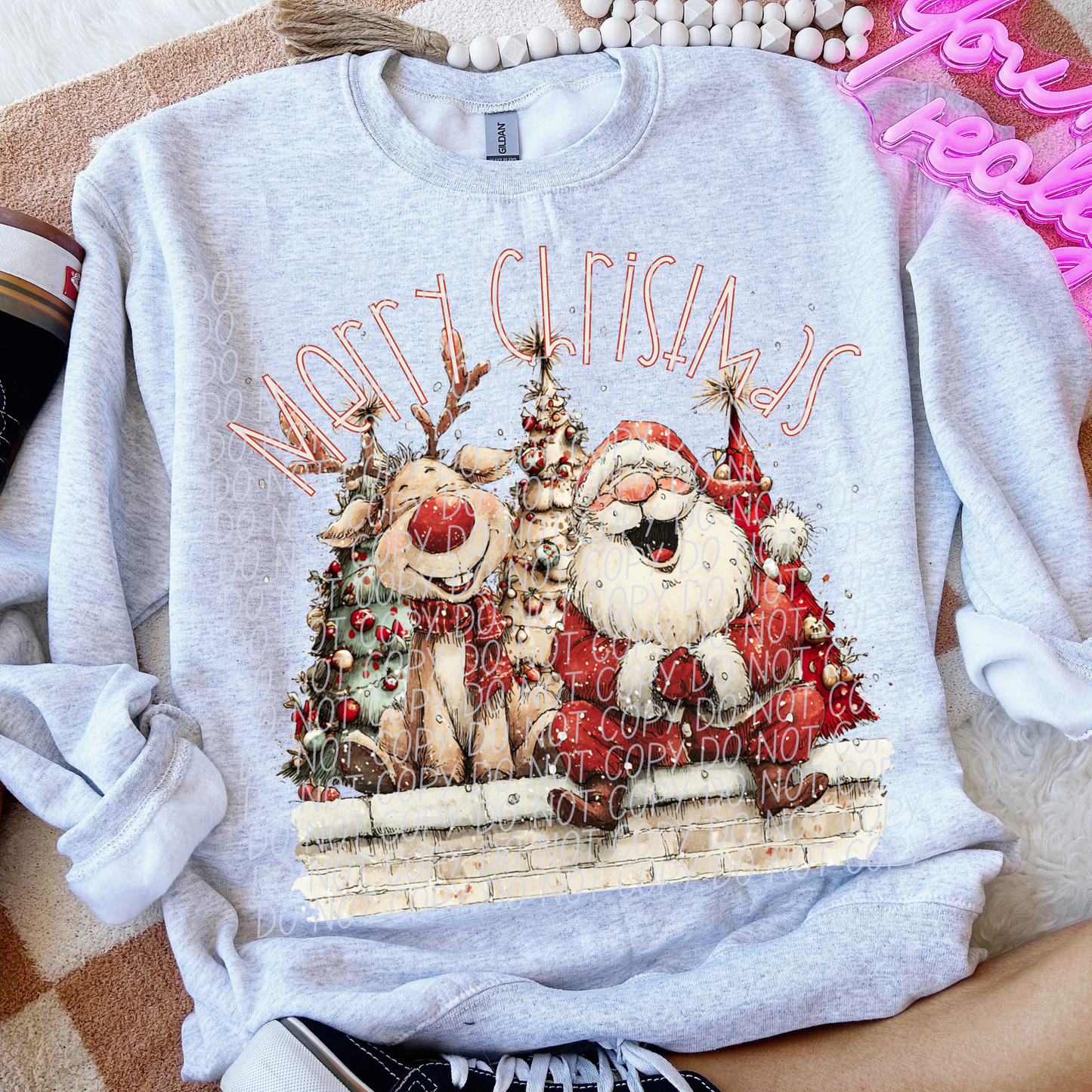 Merry Christmas Santa & Reindeer (white)