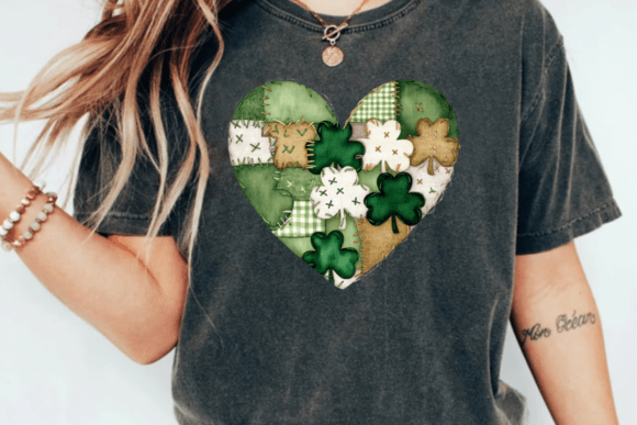 Patchwork Shamrock Heart DTF Transfer