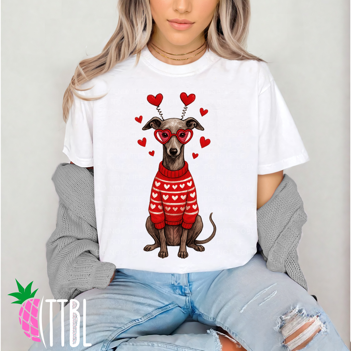 Valentine Greyhound Dog DTF Transfer