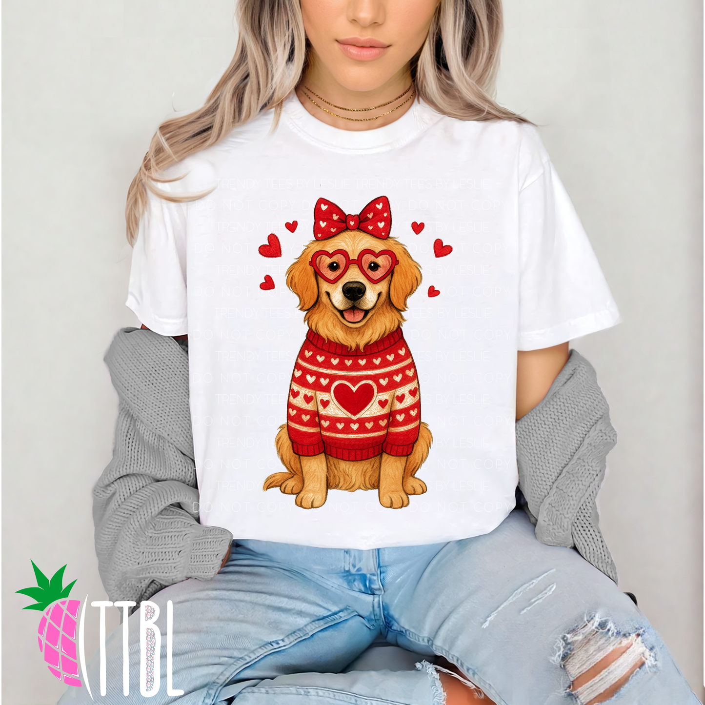 Valentine Golden Dog DTF Transfer