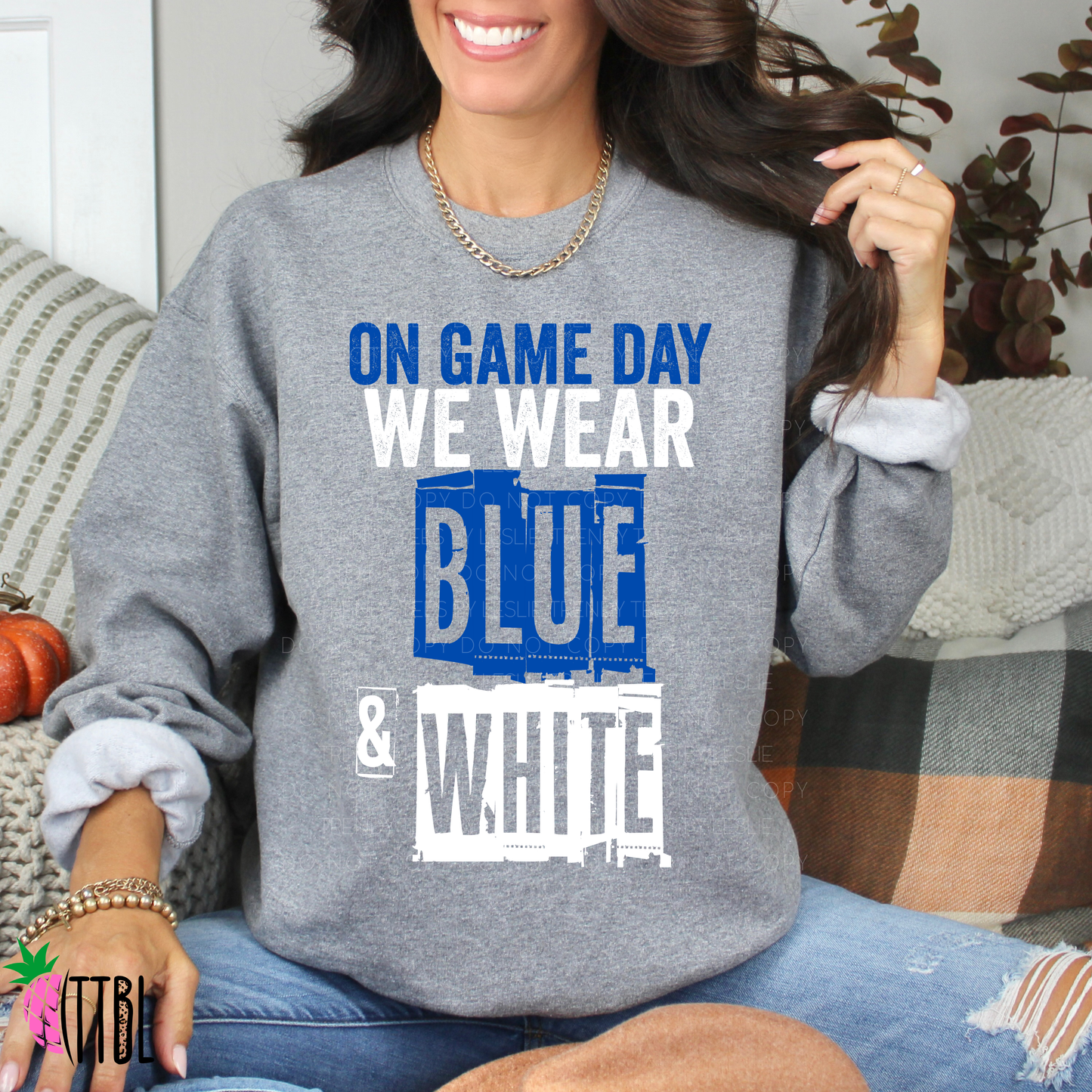 On Game Day We Wear Blue & White | DTF Heat Transfer