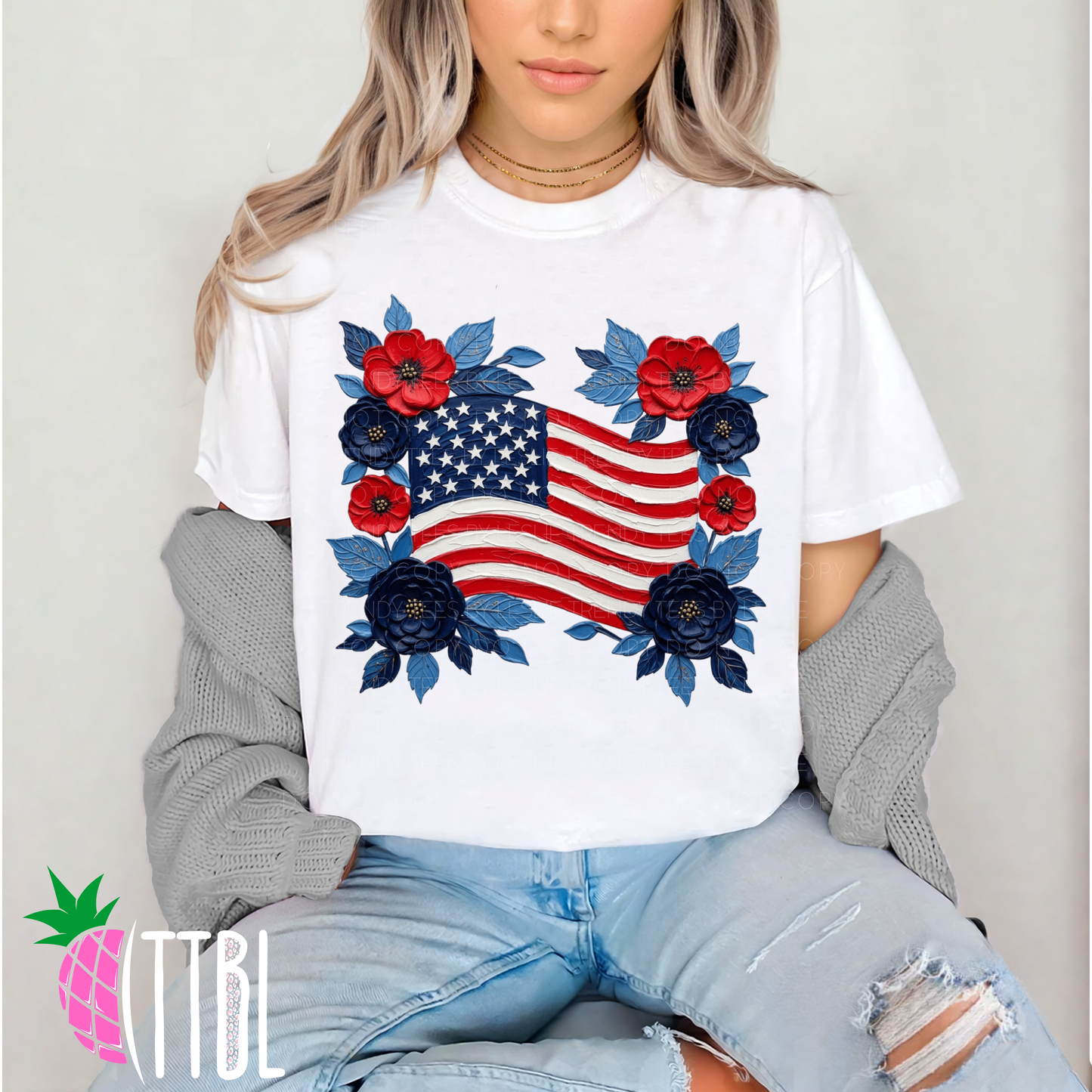Floral American Flag DTF Transfer