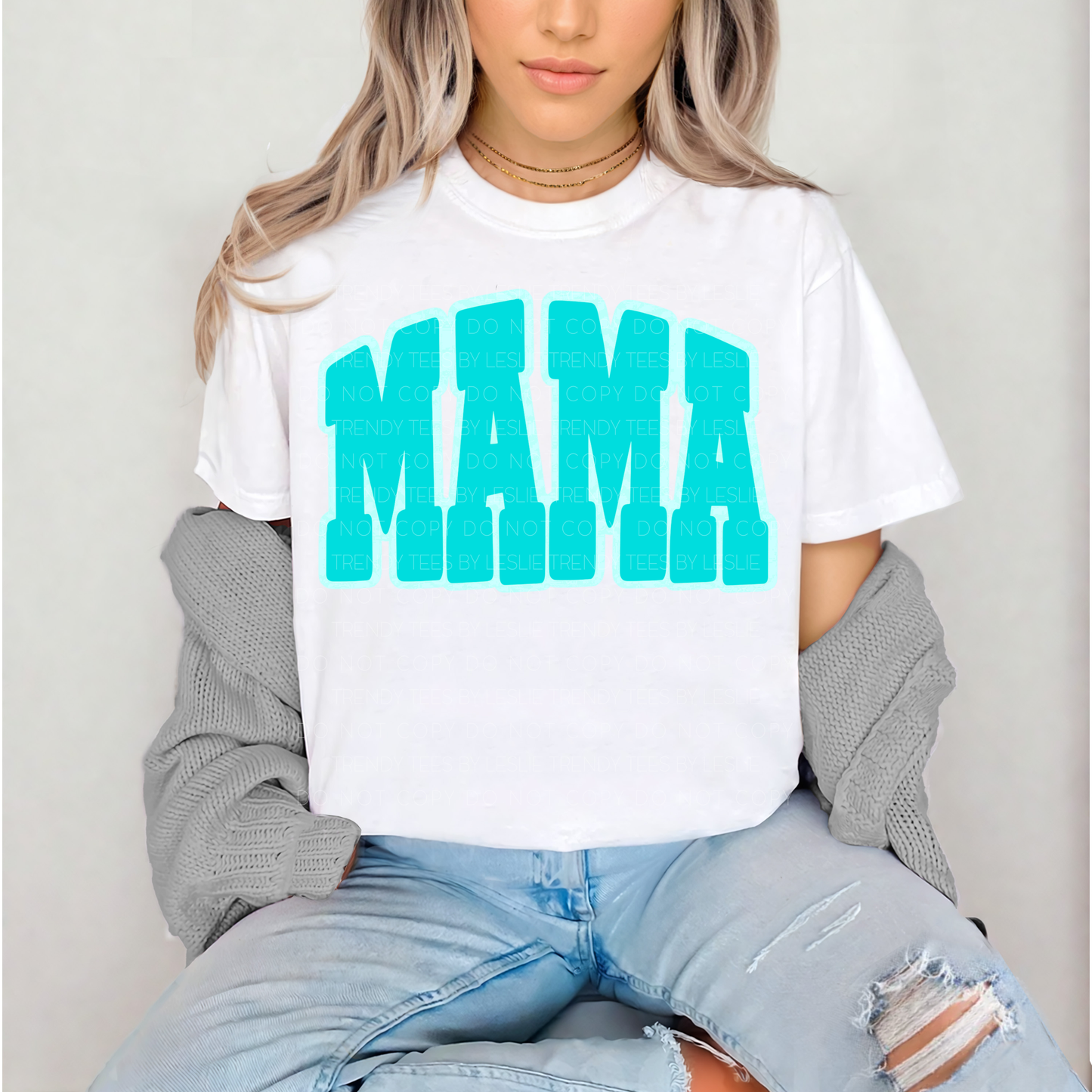 MAMA Bold Block Letter - Blue DTF Transfer