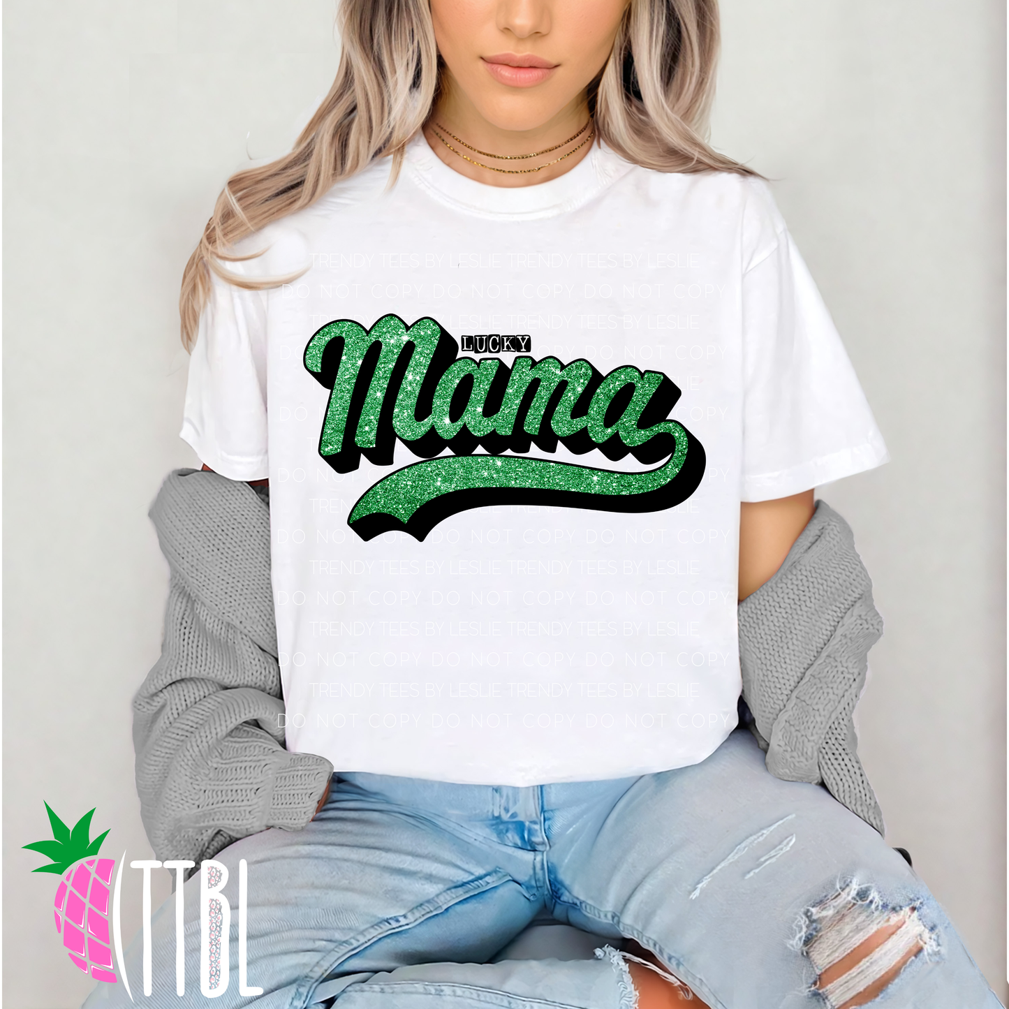 Lucky Mama Glitter DTF Transfer (black)