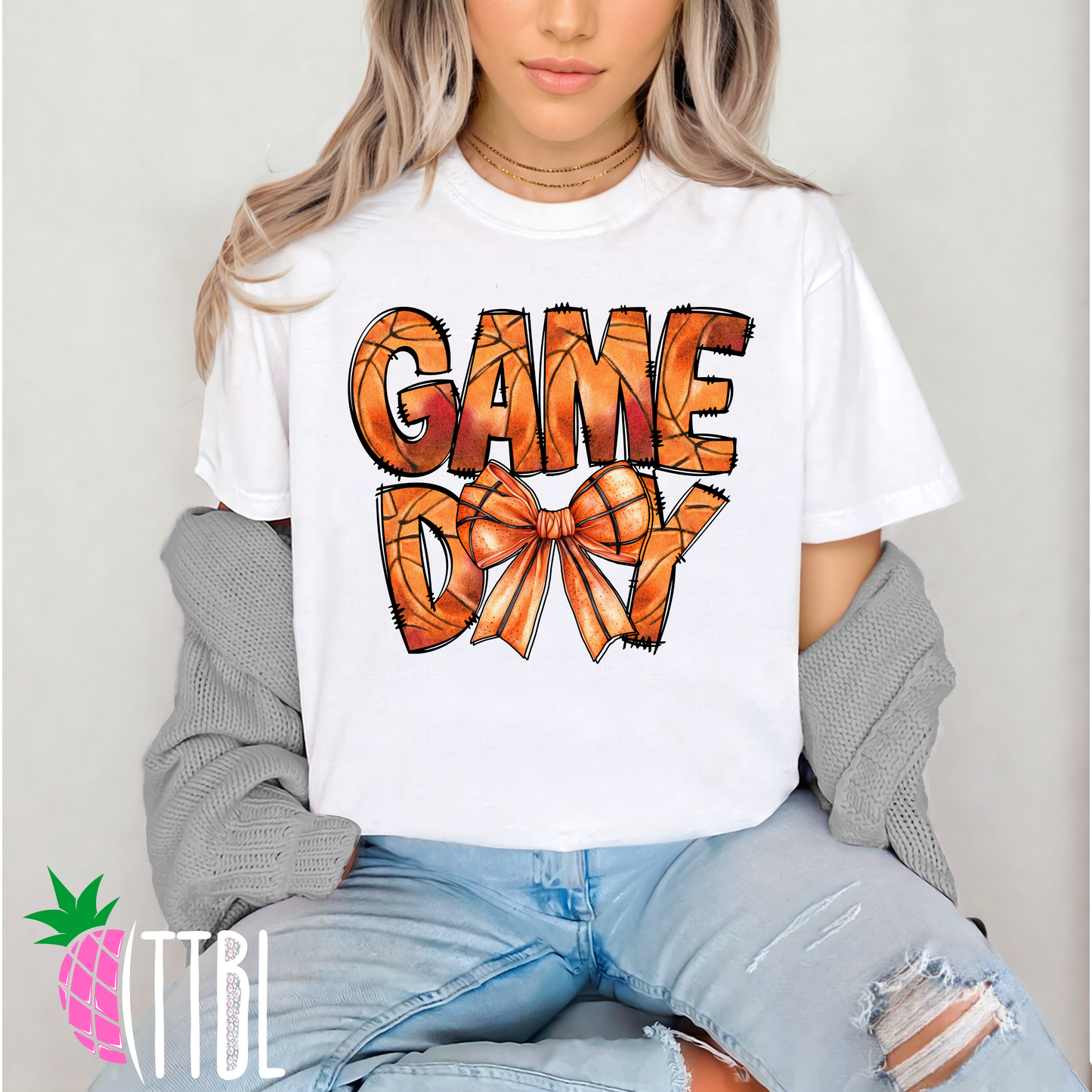 Game Day Basketball Bow Graphic Design for Shirts Digital Download PNG