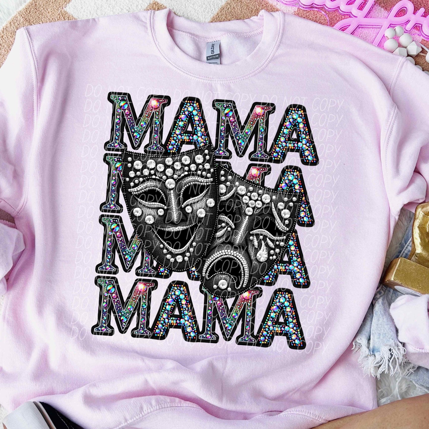 Mama Theater Faux Rhinestones Adult Tee