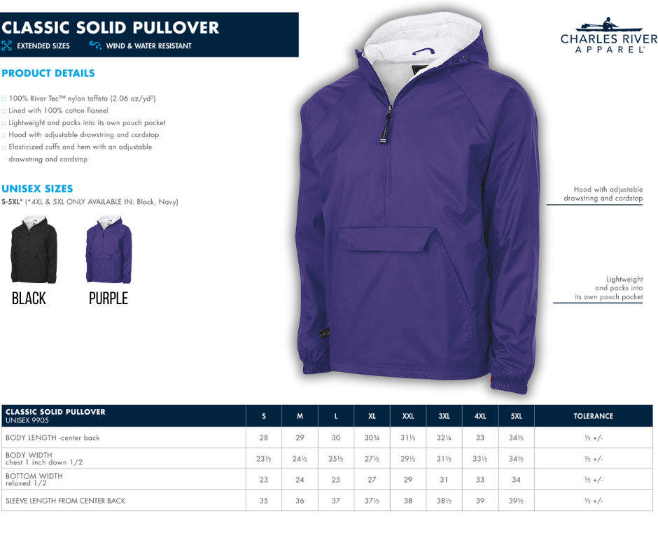 1/4 zip Lined Rain Pullover w/ CCBOP Logo