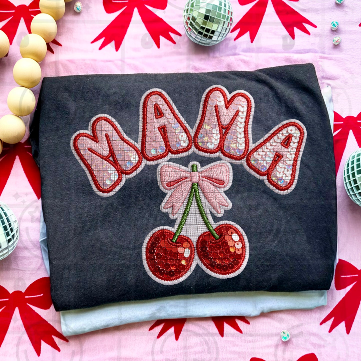 MAMA Sequin Cherry DTF Transfer