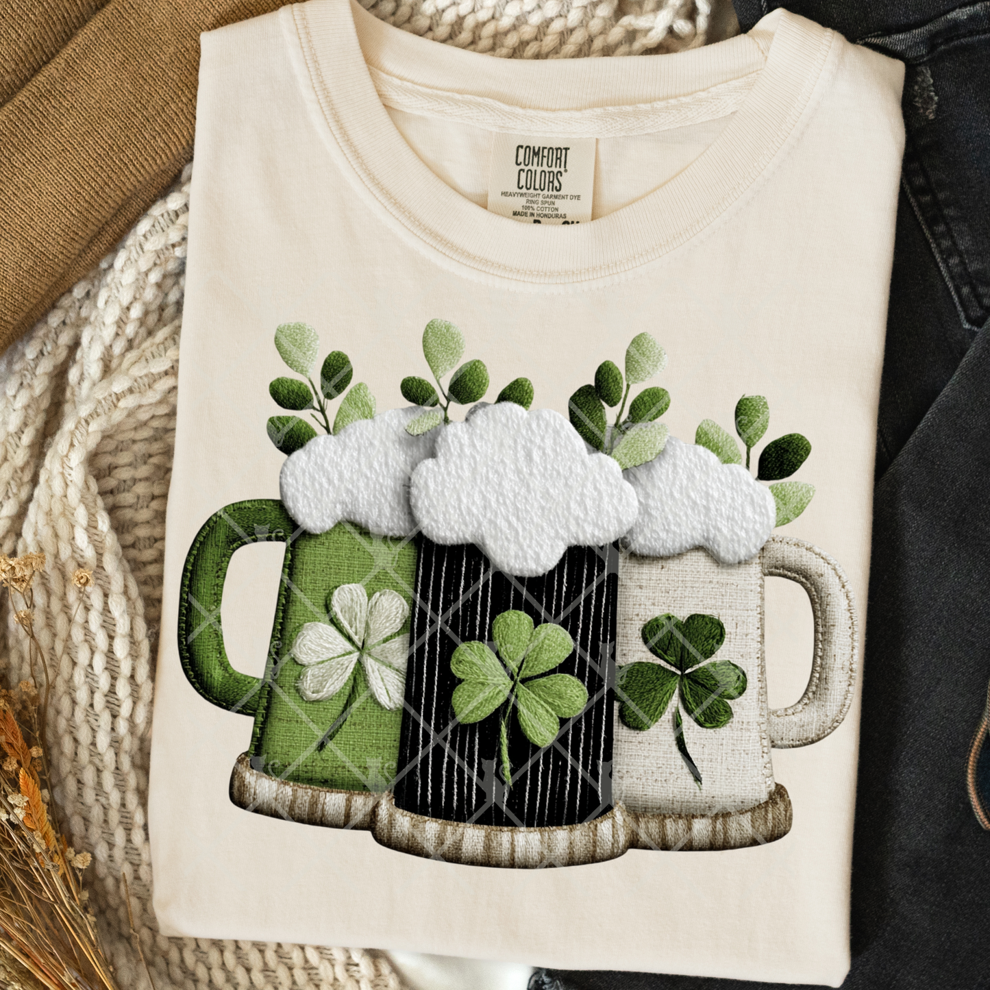 Shamrock Beer Mug Fabric DTF Transfer
