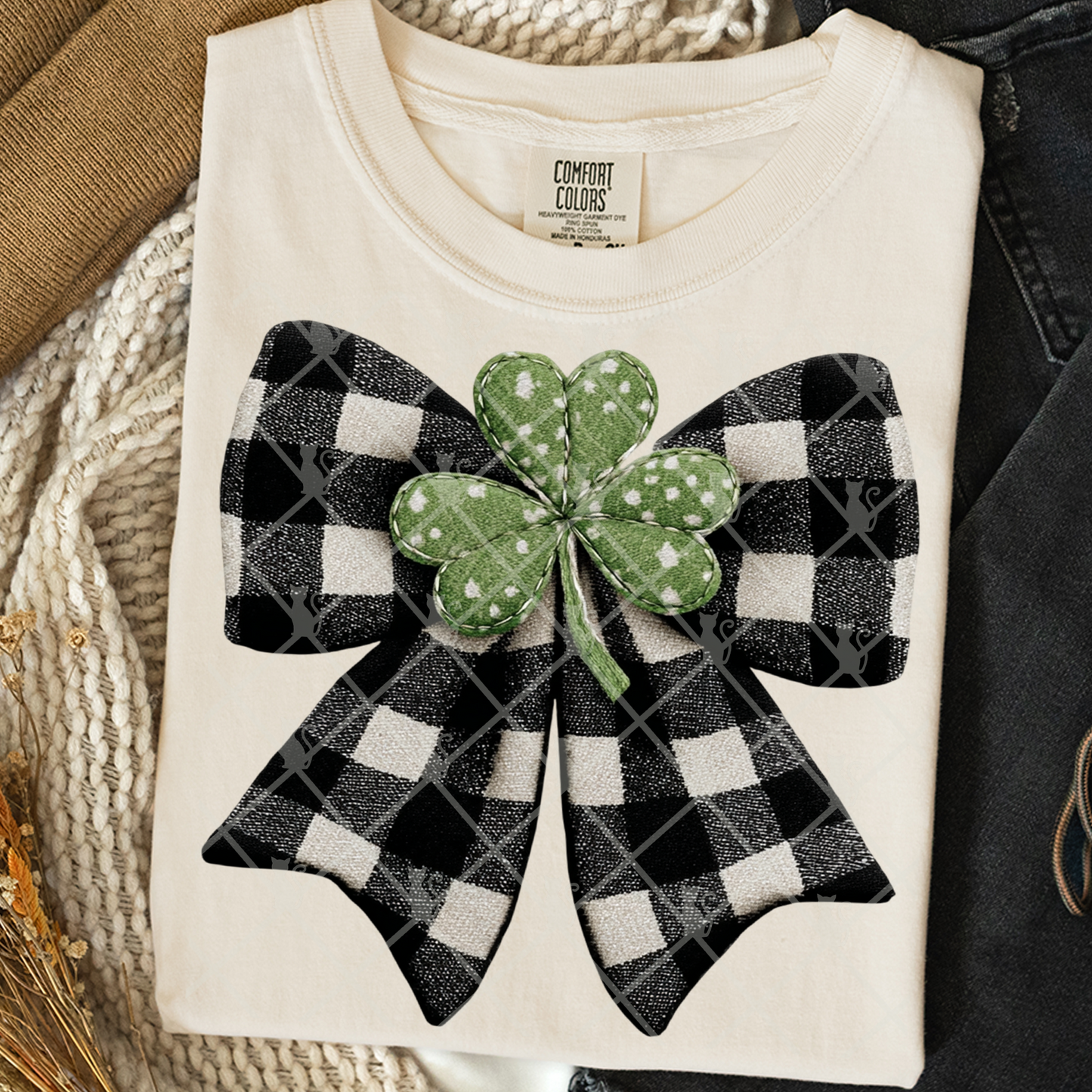 Buffalo Plaid Shamrock Bow DTF Transfer