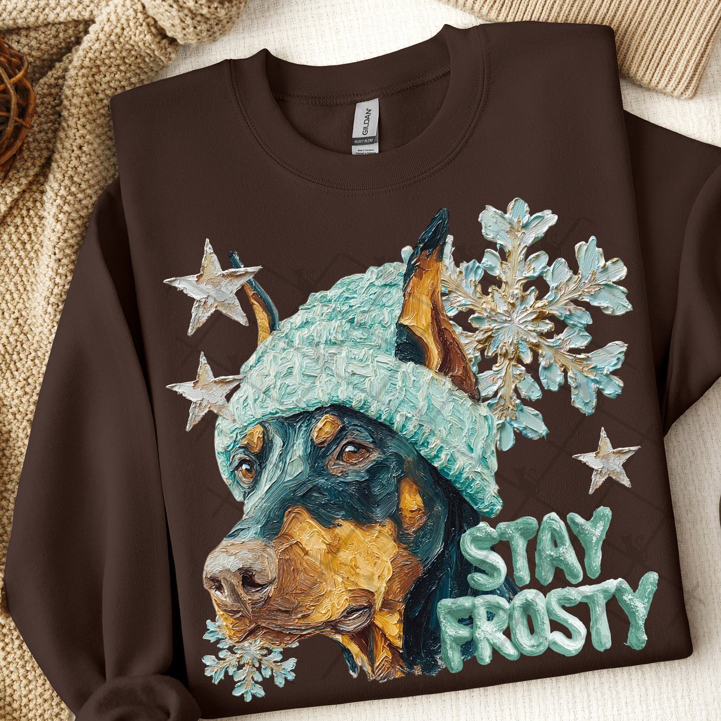 Stay Frosty Doberman Dog DTF Transfer