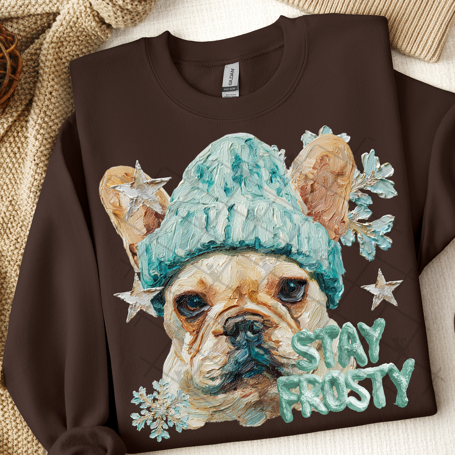 Stay Frosty French Bulldog Dog DTF Transfer