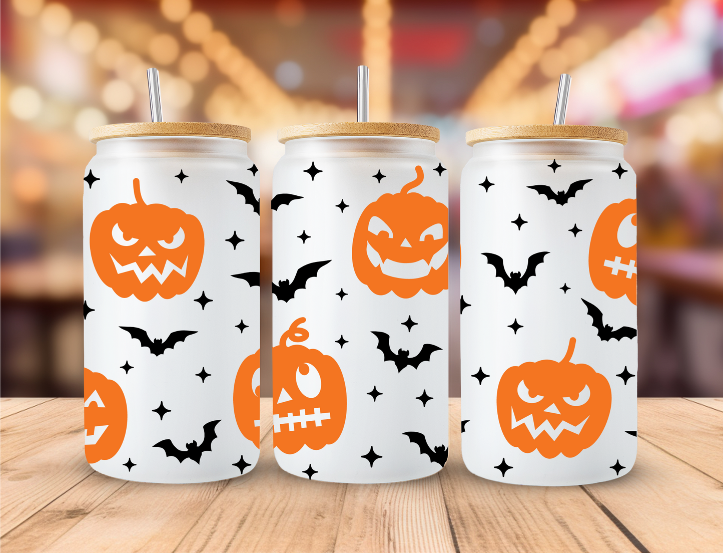 Jack-o-lanterns with bats and black sparkle - UV Libby Wrap