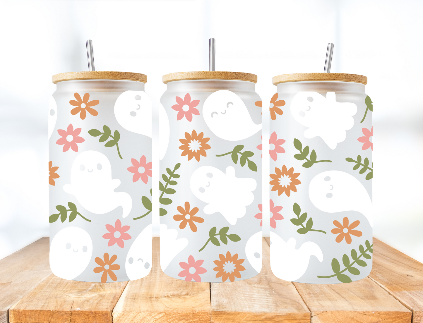 Ghosts with pink and orange flowers - UV Libby Wrap