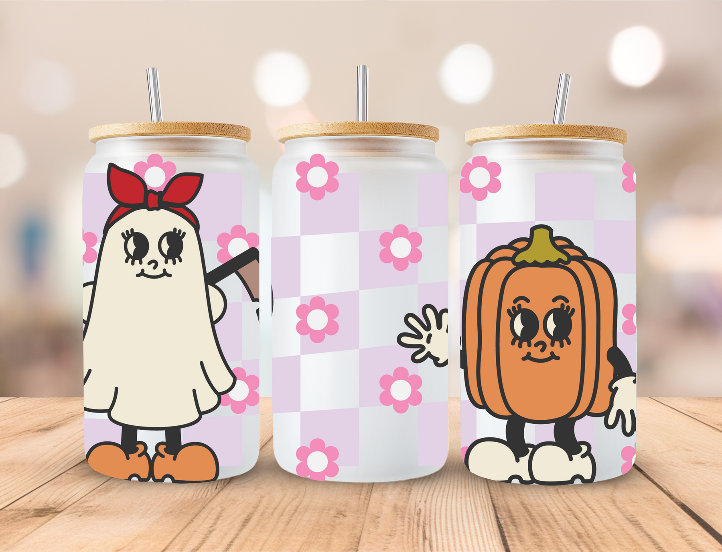 Ghost and pumpkin, purple checkered - UV Libby Wrap