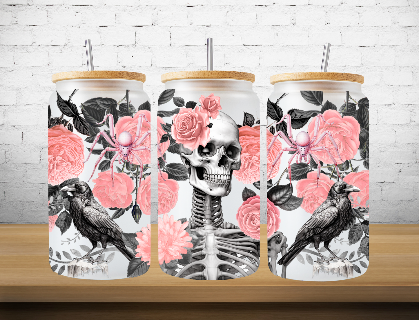 Skeleton with pink roses - UV Libby Wrap