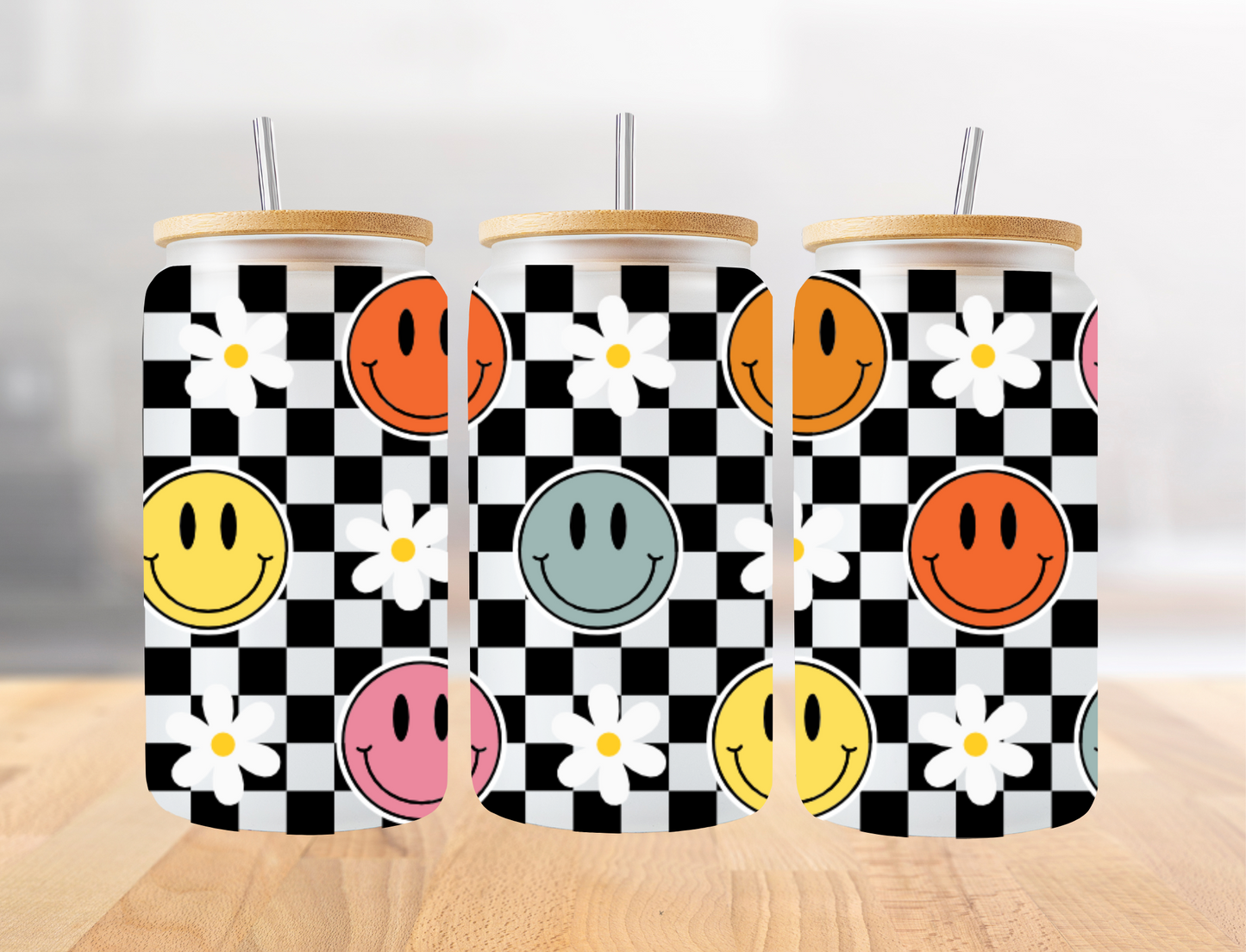 Multicolored smileys and black checkered - UV Libby Wrap