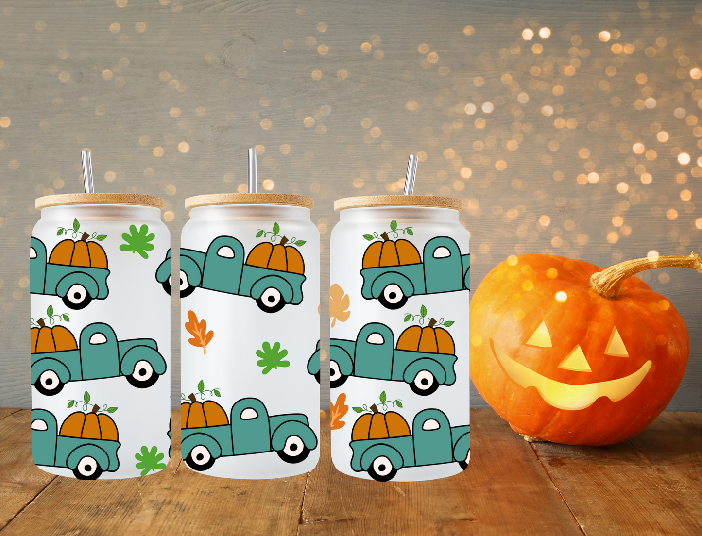 Blue truck hauling pumpkins - UV Libby Wrap