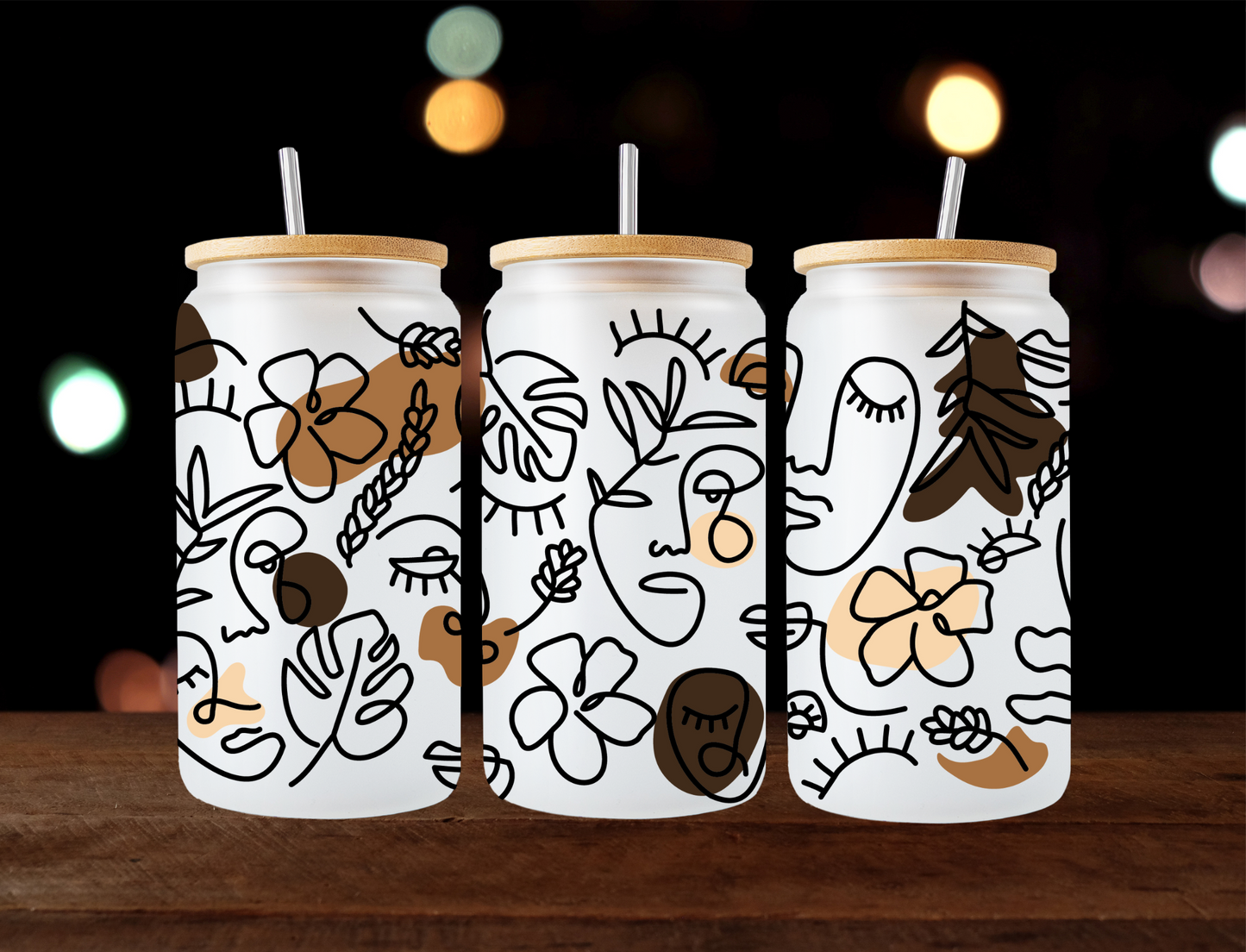 Abstract faces with flowers - UV Libby Wrap