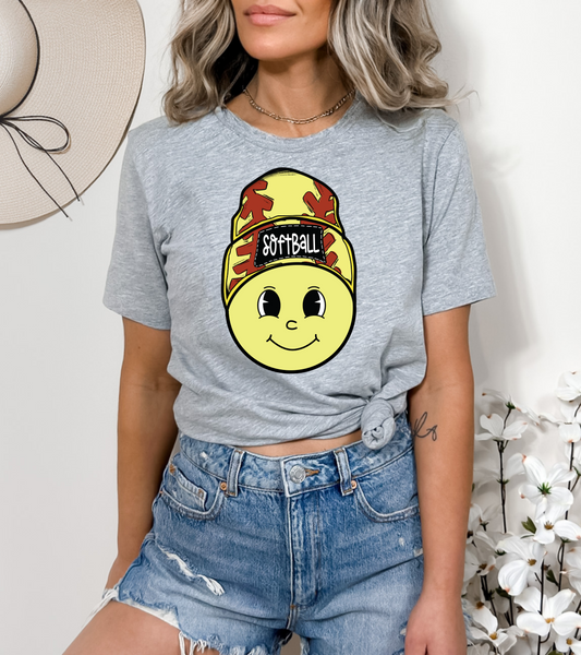 Softball Smiley Face Beanie DTF Transfer