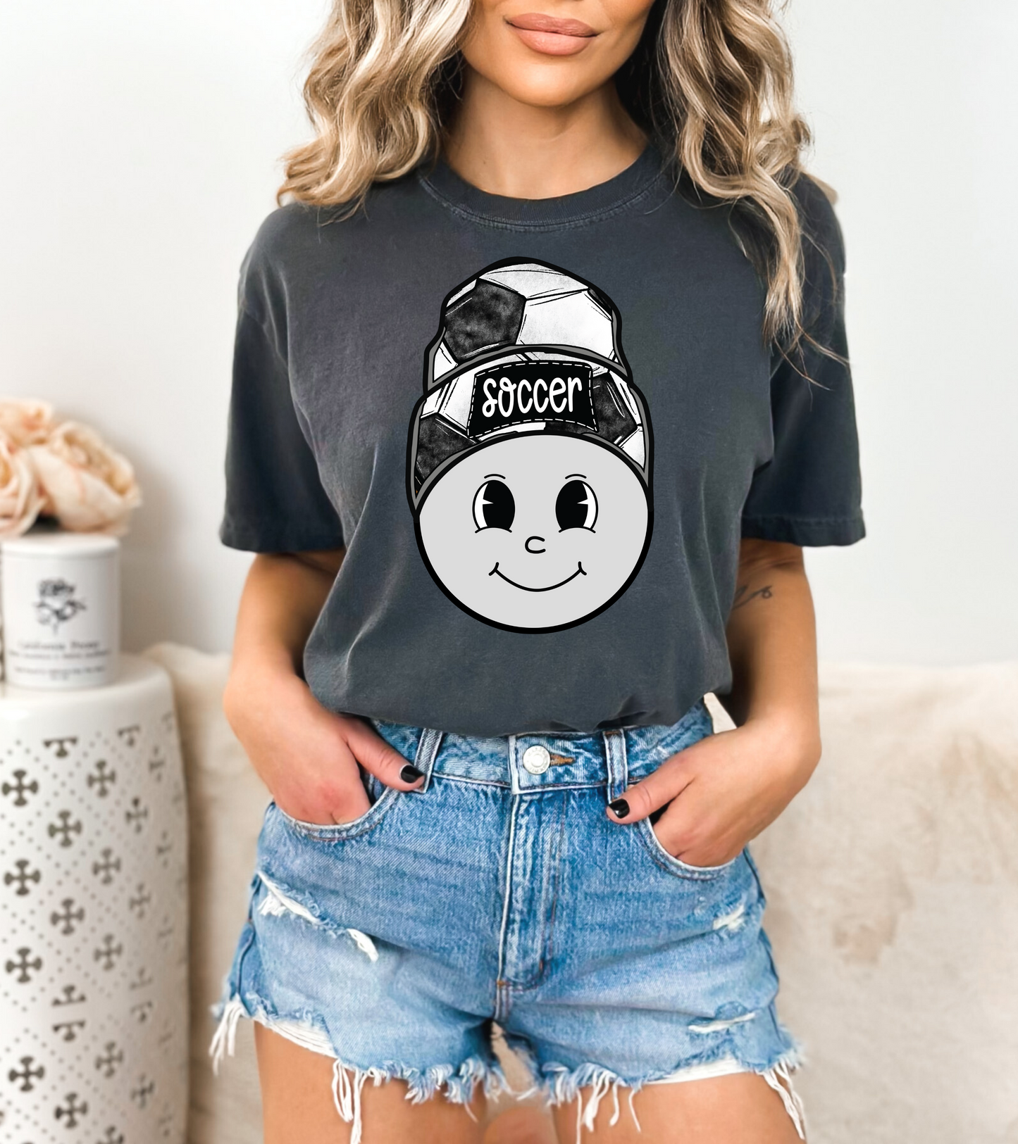 Soccer Smiley Face Beanie DTF Transfer