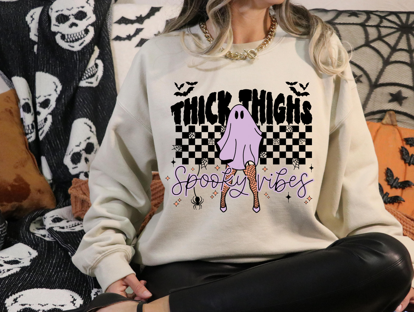Thick thighs spooky vibes black checkered