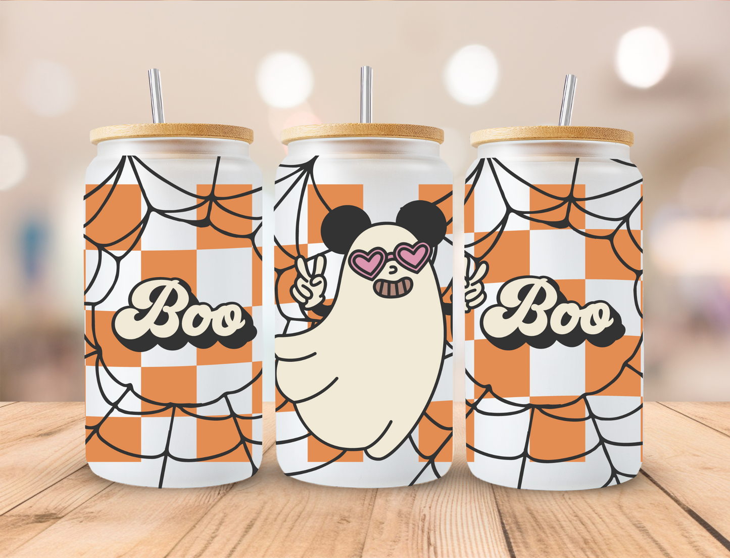 Panda ghost, orange checkered - UV Libby Wrap