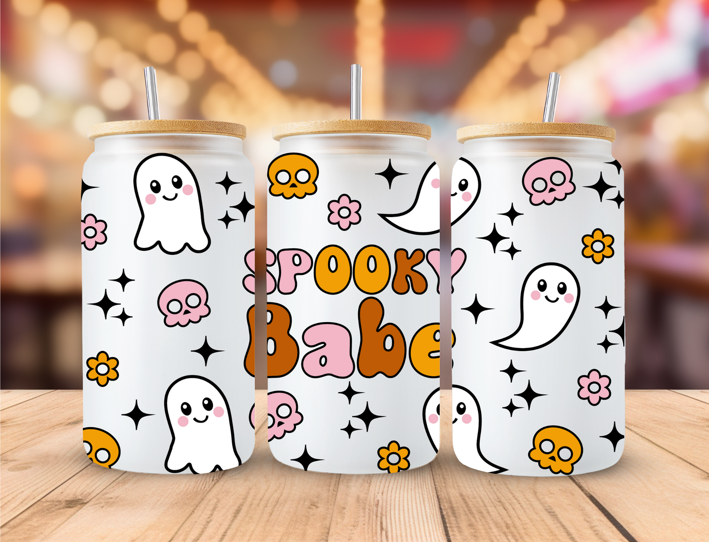 Spooky babe with ghosts and black sparkle - UV Libby Wrap