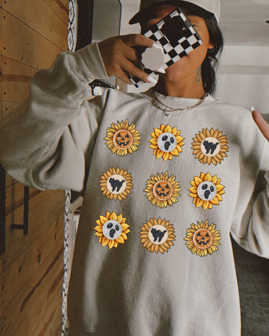 Sunflowers Cats Pumpkin Ghost