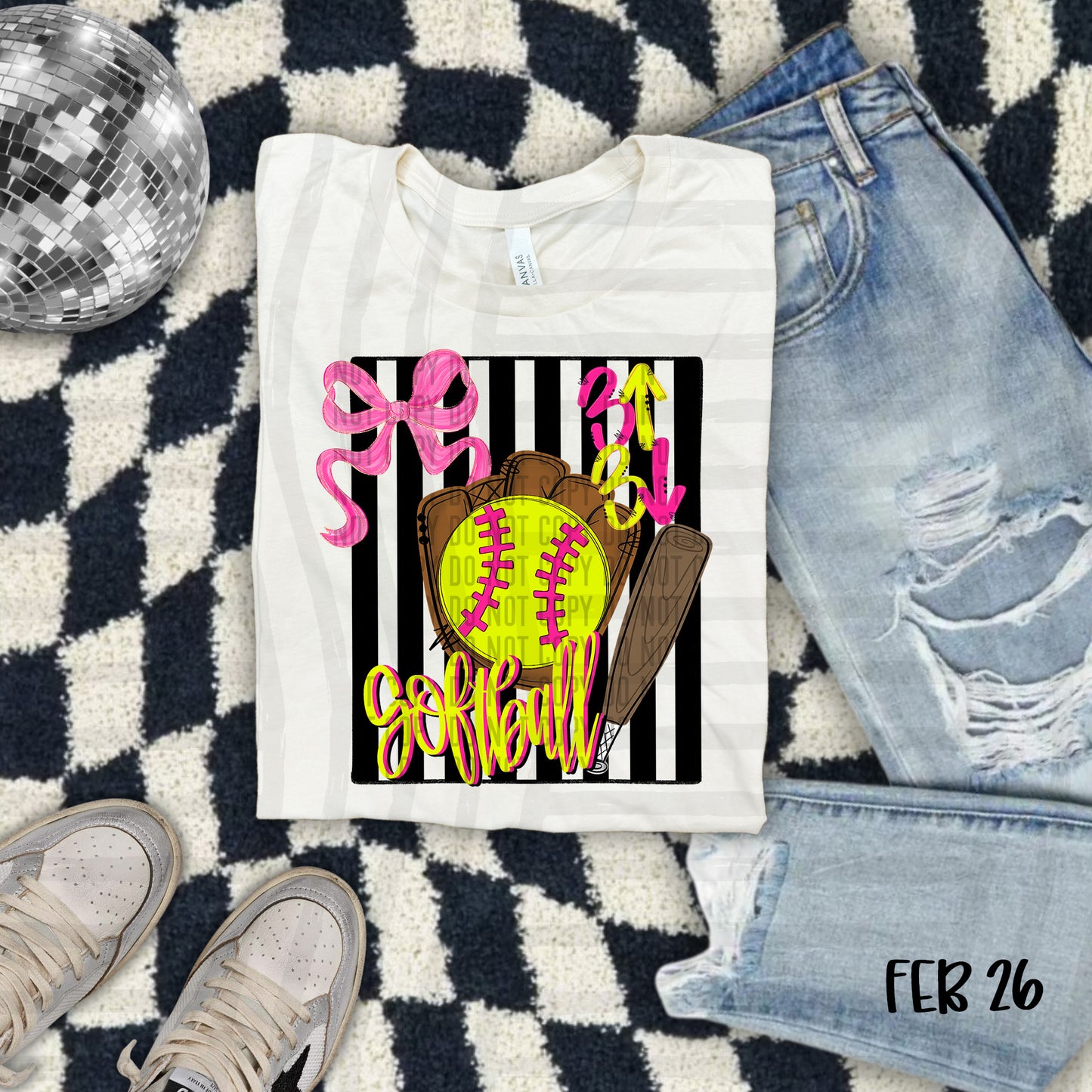 Neon Softball Bow DTF Transfer