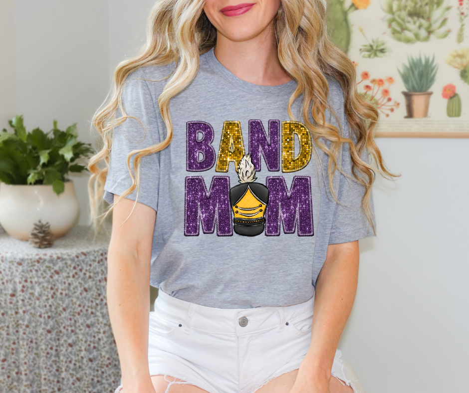 Faux Purple & Gold Glitter Band Mom